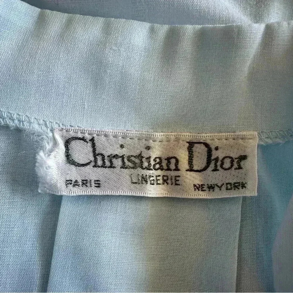 Vintage Christian Dior Blue Cotton Night Gown Dress S/4-6 - Picture 8 of 10